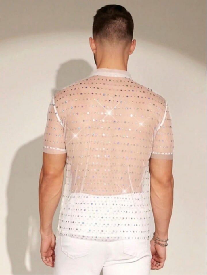 Men's Rhinestone Emblished Knit Casual T-Shirt